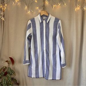 Tommy Bahama Linen Blue & White Striped Mini Shirt Dress | Size XS